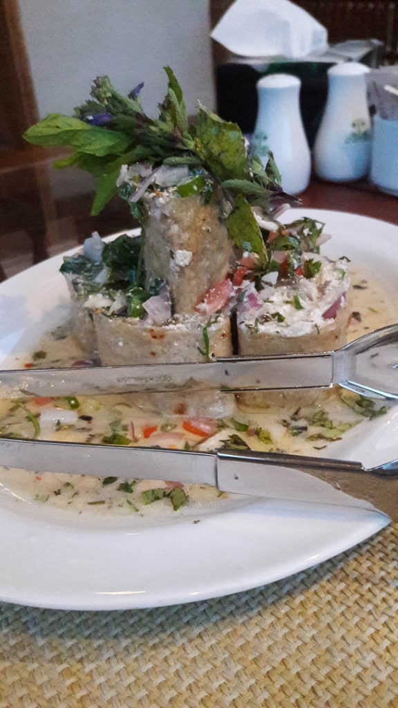 Enjoying Furus Fulka as a light snack. This was a chapati roll filled with a mixture of homemade cottage cheese, tomato, onions, coriander, mint and sweet apricot kernel oil. Husband wasn't a fan but I enjoyed it.