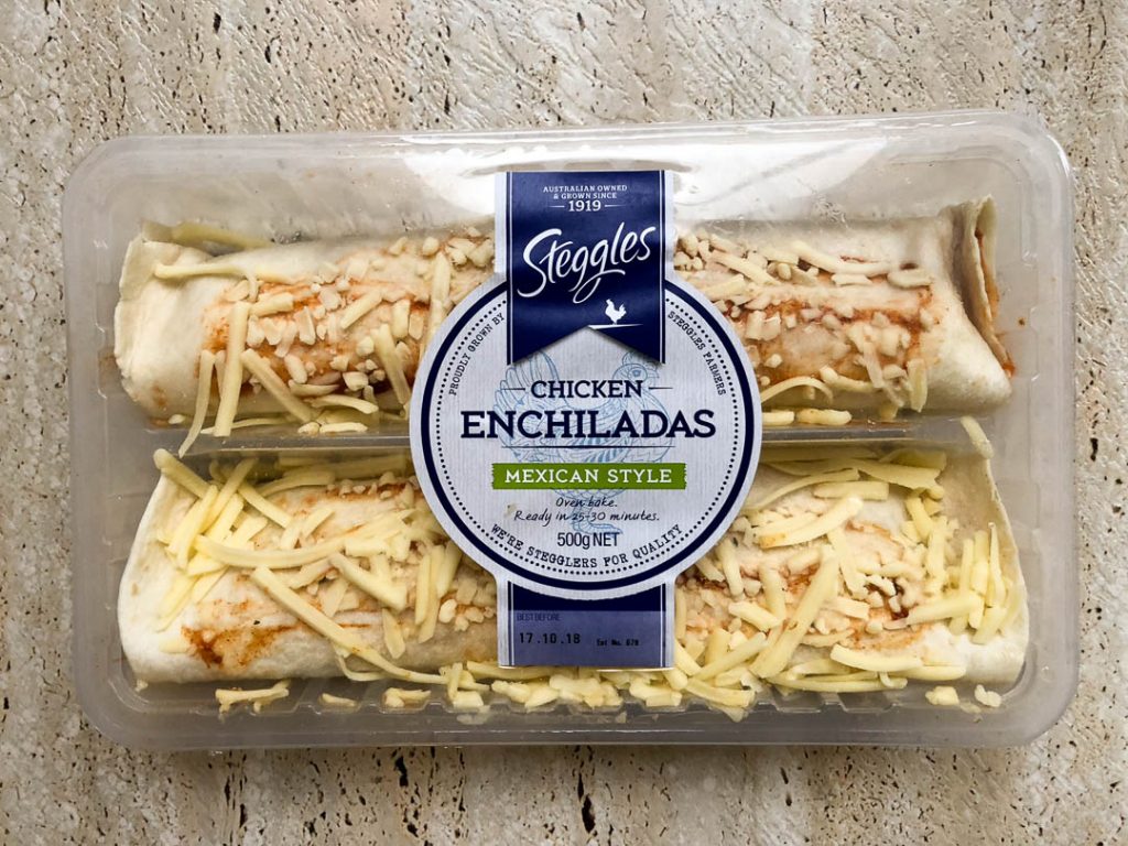  It's relatively easy to find halal food in Sydney, to the point where it's possible to pick a ready meal from the nearest supermarket. Pictured is the Steggles Chicken Enchilada available in the chilled section of Woolworths. 