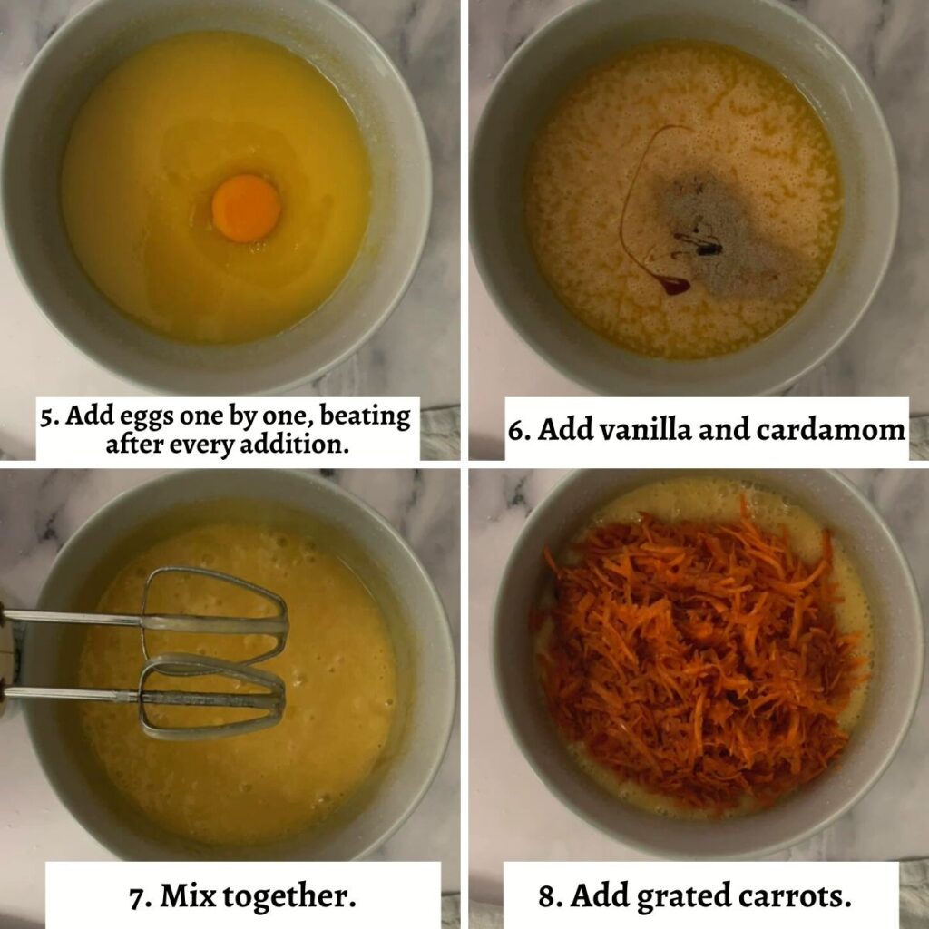 Step by step instructions to make cardamom spiced carrot cake.