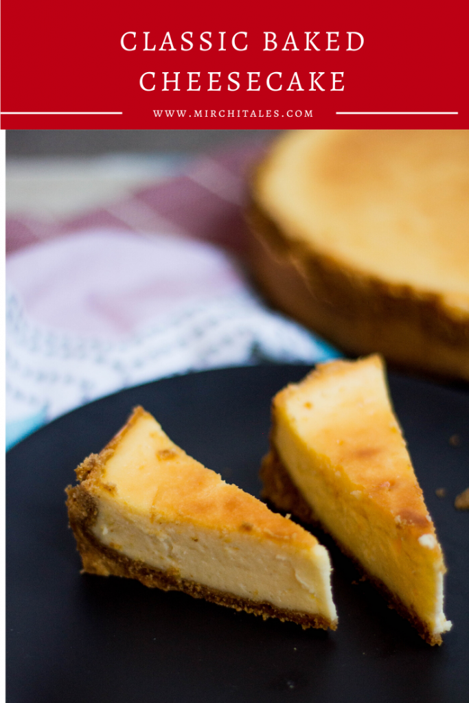 This classic baked cheesecake is super simple to make and makes a cheesecake that is smooth and creamy with a hint of lemon. Serve it plain or with fruits on side. 