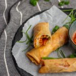 Packed with chicken, capsicum, carrots and cabbage these chicken and vegetable spring rolls are crispy, crunchy and absolutely delicious! Serve hot with ketchup or sweet chili sauce.