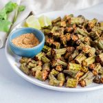 A plate of Sindhi style crispy bhindi / okra.